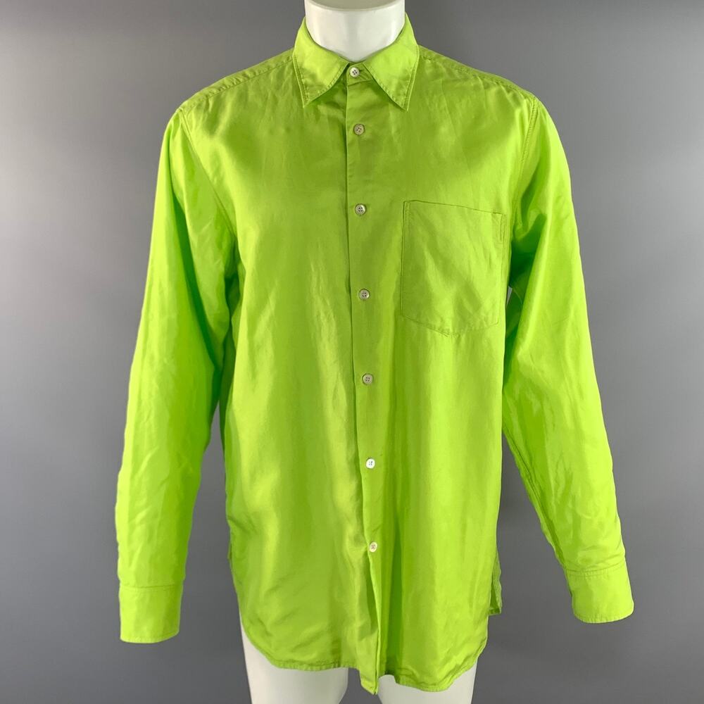 DRIES VAN NOTEN Size M Green Lime Silk Long Sleeve Shirt